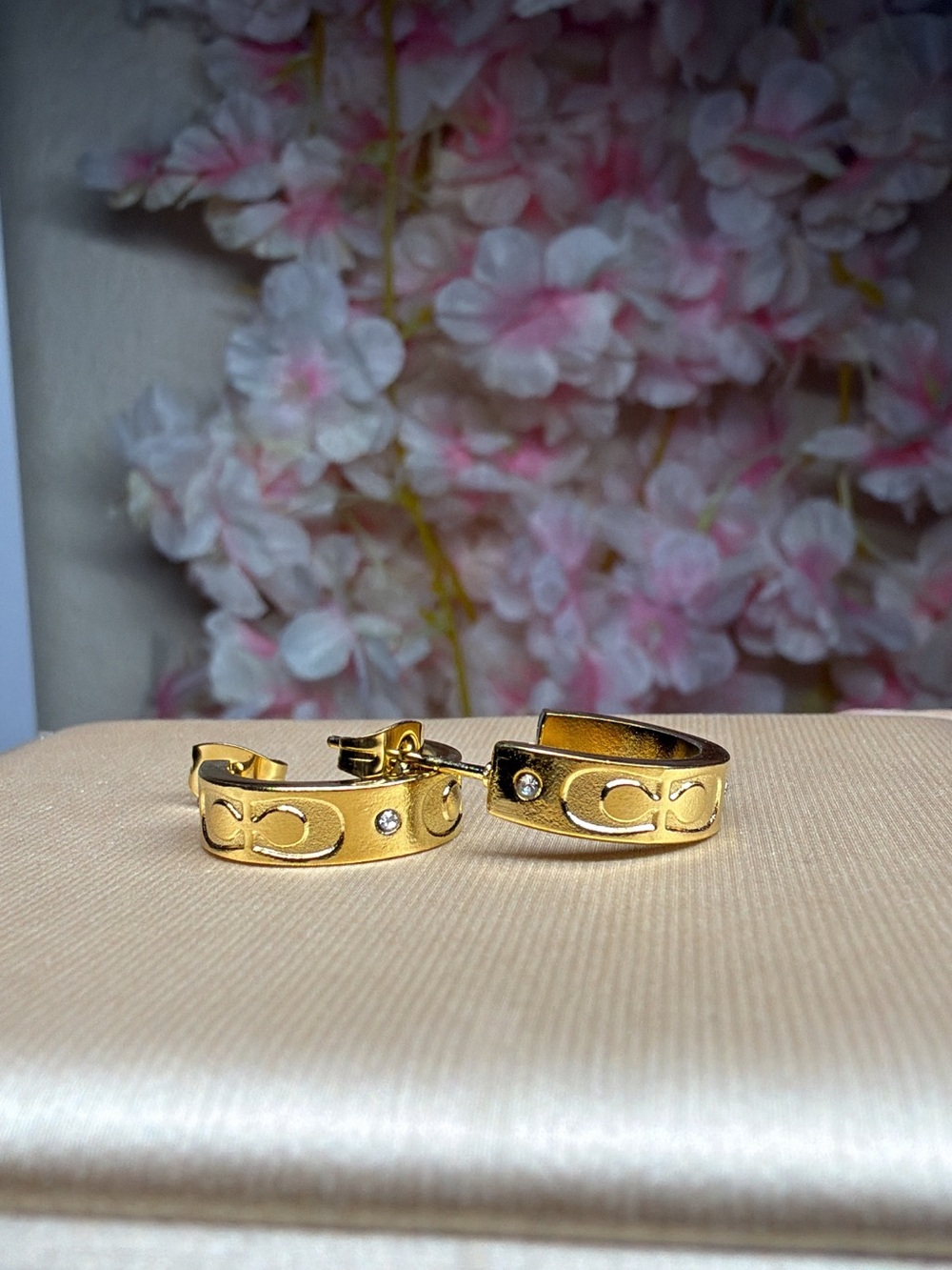 Gold-Tone Hoop Earrings with Crystal Accent
